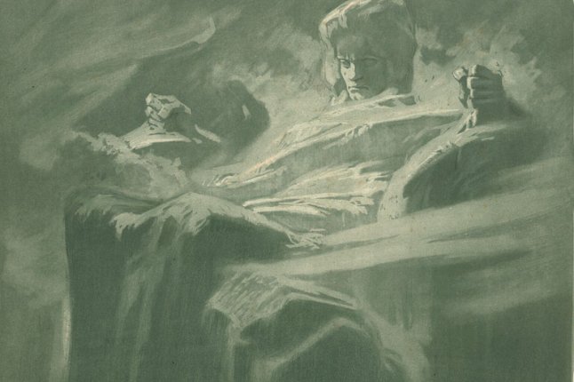 Josef Adolf Lang „Beethoven in den Wolken thronend“ (Ausschnitt)