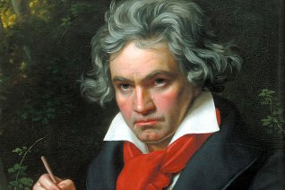 Das &Ouml;lgem&auml;lde von Joseph Karl Stieler zeigt den Komponisten mit beim Schreiben einer Partitur.